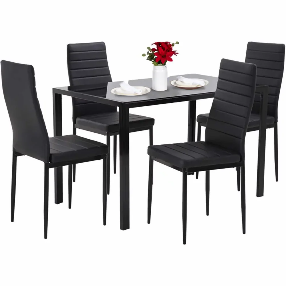 

SKONYON 5 Piece Dining Table Set for 4 Glass Dining Table and 4 Chairs Black