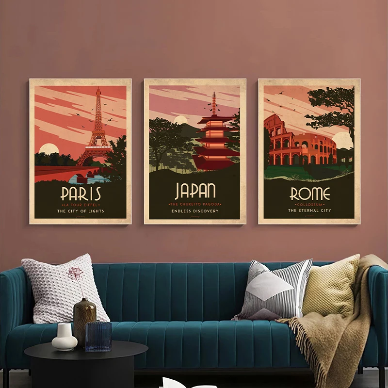 Винтажные постеры для туристической достопримечательности настенные