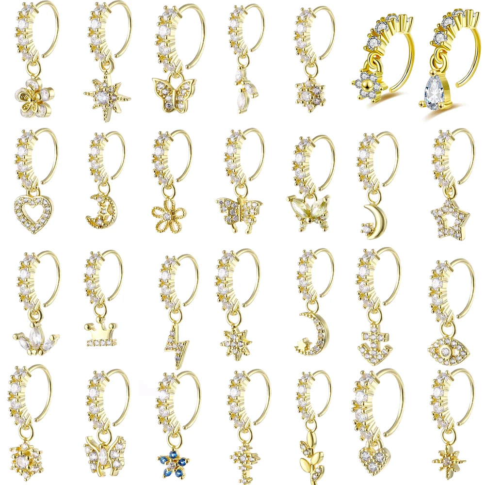 

Butterfly Nose Piercing Hoop Ring Hinged Segment Zircon Septum Piercing Chain Ear Cartilage Tragus Nariz Pircing Cuff Goth Hoop