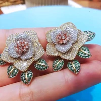 jimbora luxury big flower stud earrings jewelry cubic zirconia for girls women shiny cubic zirconia fine lover jewelry gift