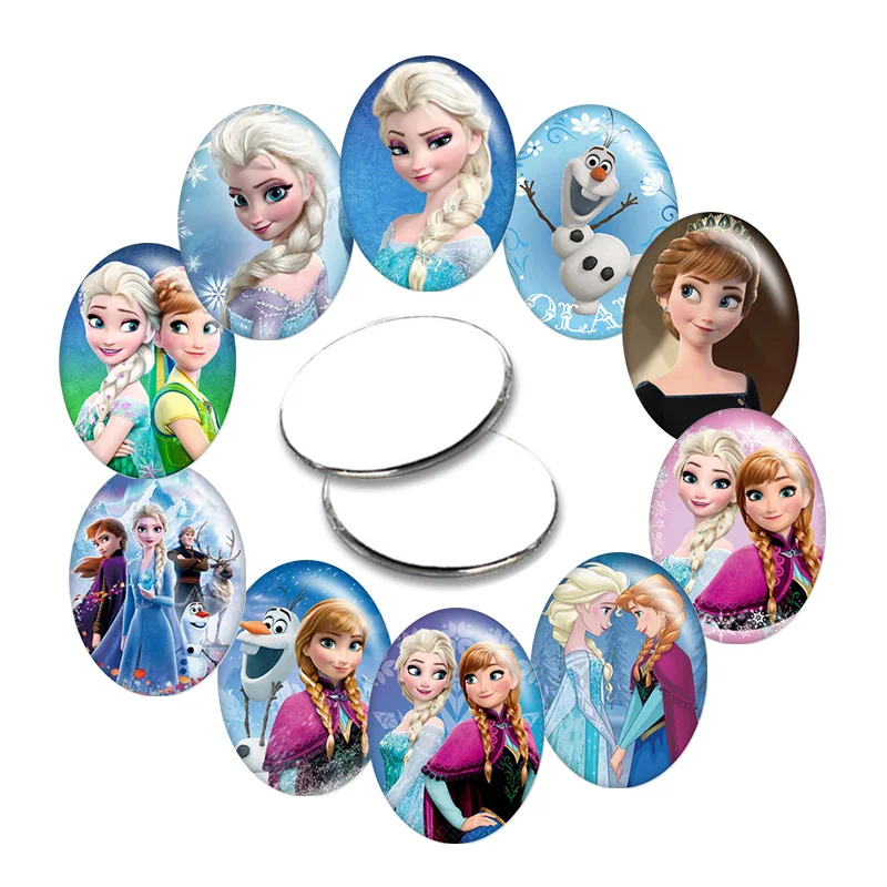 

Disney Cartoon Frozen Elsa Anna princess Oval Glass Cabochon flat back Making findings T1280