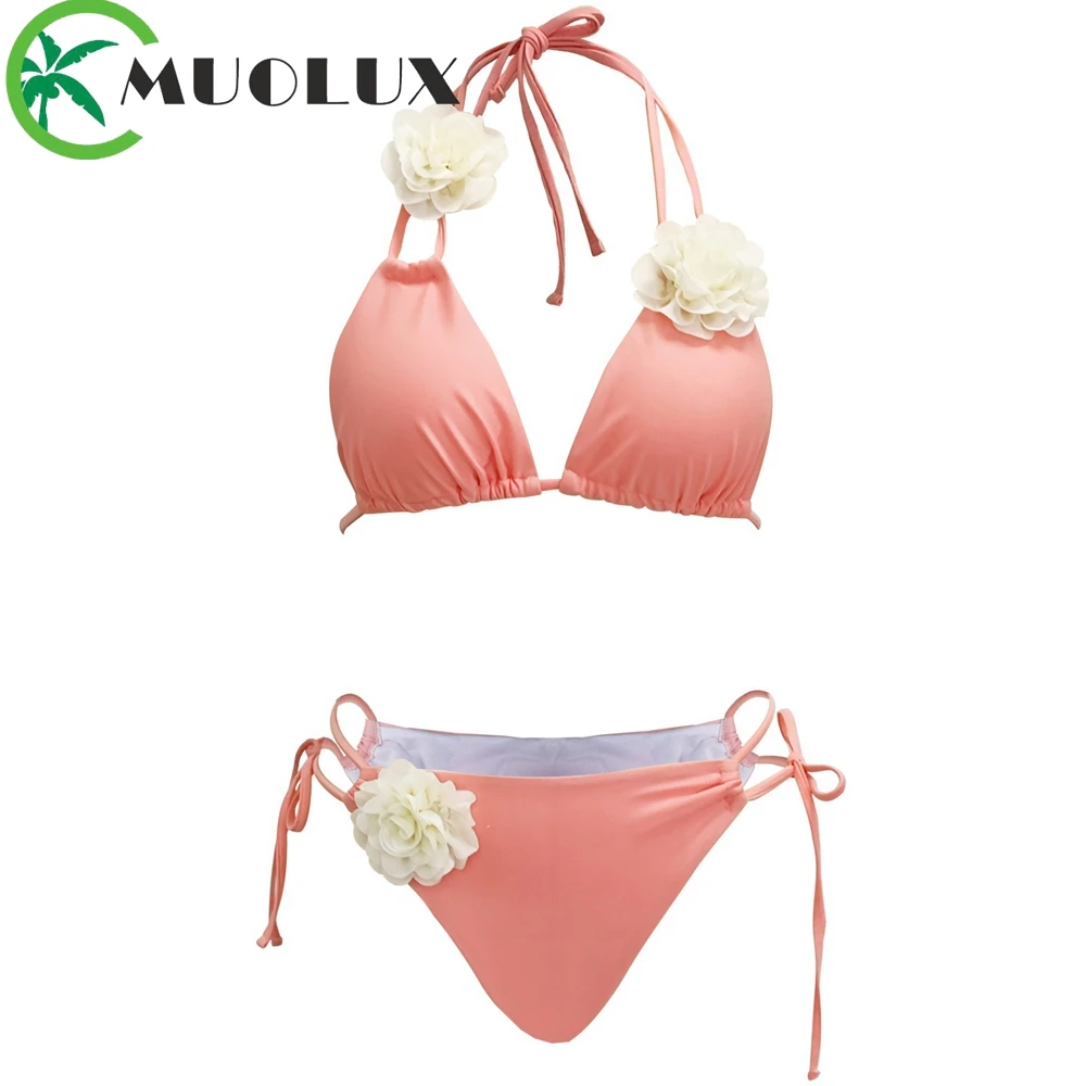 

MUOLUX 2023, сексуальный комплект бикини с объемным цветком, пуш-ап, бандо, комплект из двух предметов, женский купальник, бразильский купальник, купальный костюм, Пляжное бикини