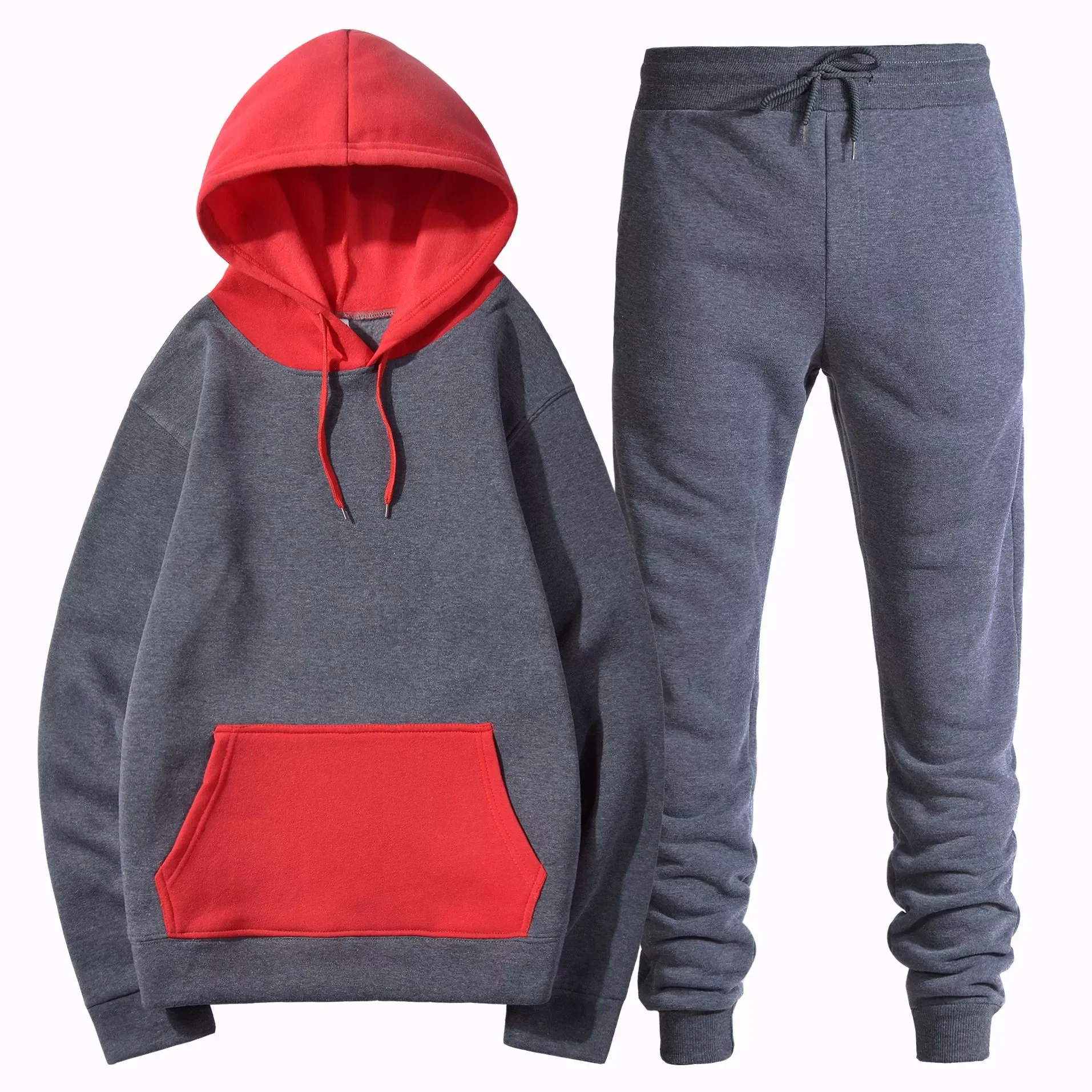 

New Casual Plus Fleece Set Men Solid Color Printing Custom Men's Polar Fleece Pullover Long Sleeve Fashion Urban Hooded Coll