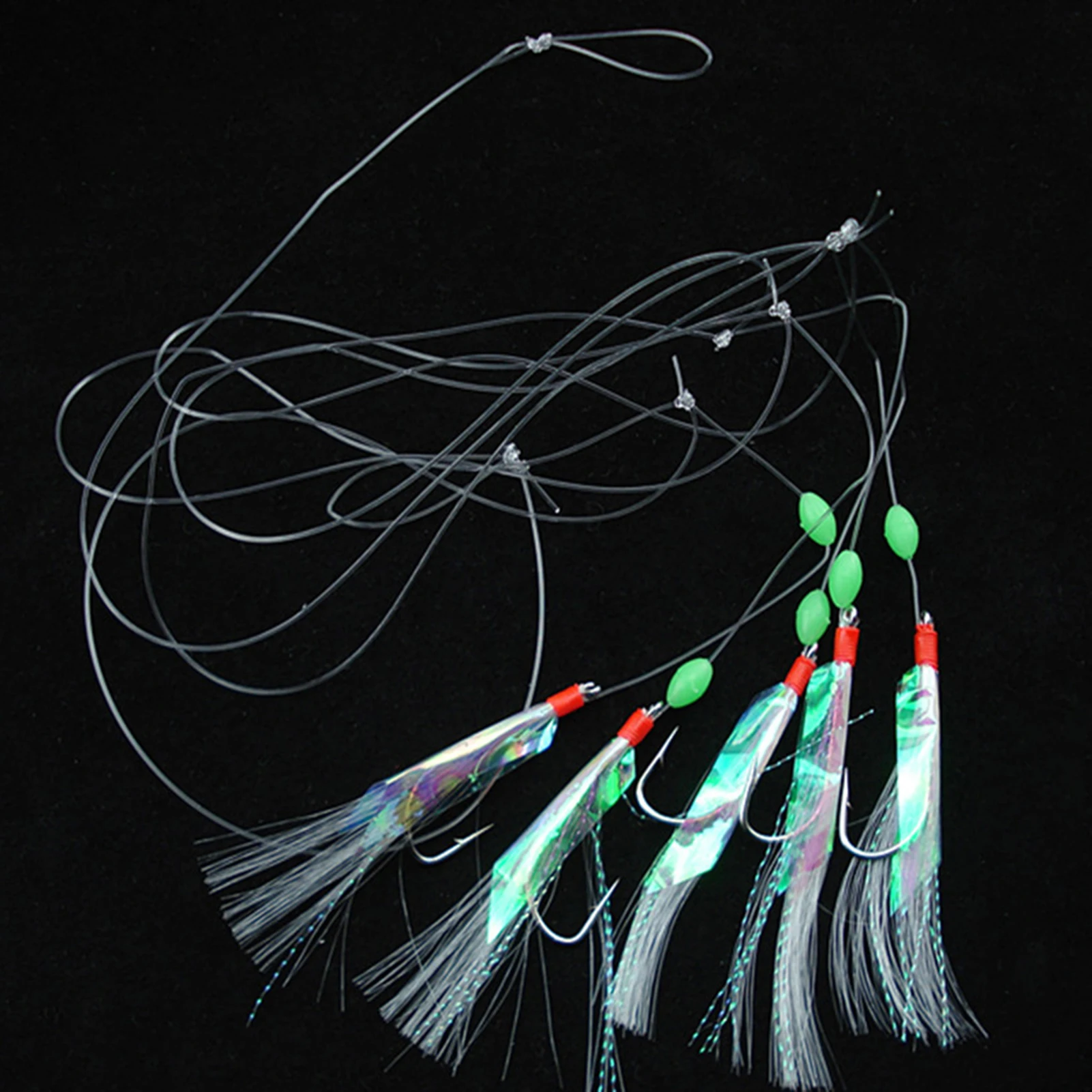 

5pcs Fishing Hook Saltwater Bionic Fishskin Lure Luminous Beads Mackerel Barbed Hooks Bass Cod Lures Fish Skin Fishing Tackles