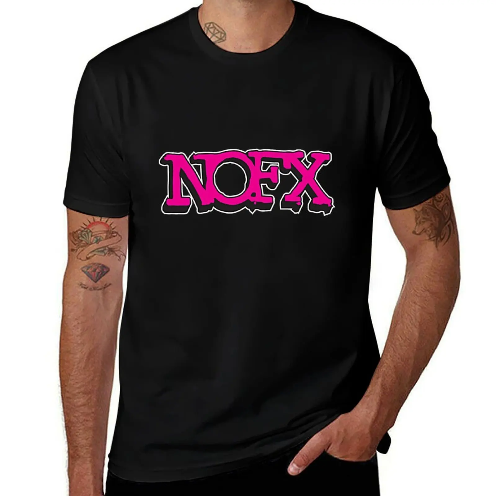 Фото Футболка NOFX с розовым логотипом, повседневная футболка с графическим принтом №1