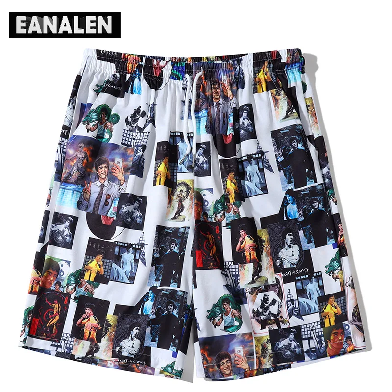 

Harajuku Retro Chinese Style Movie Kung Fu Star Pattern Beach Pants Men's Oversized Y2K Fashion Sports Running Basketball Shorts