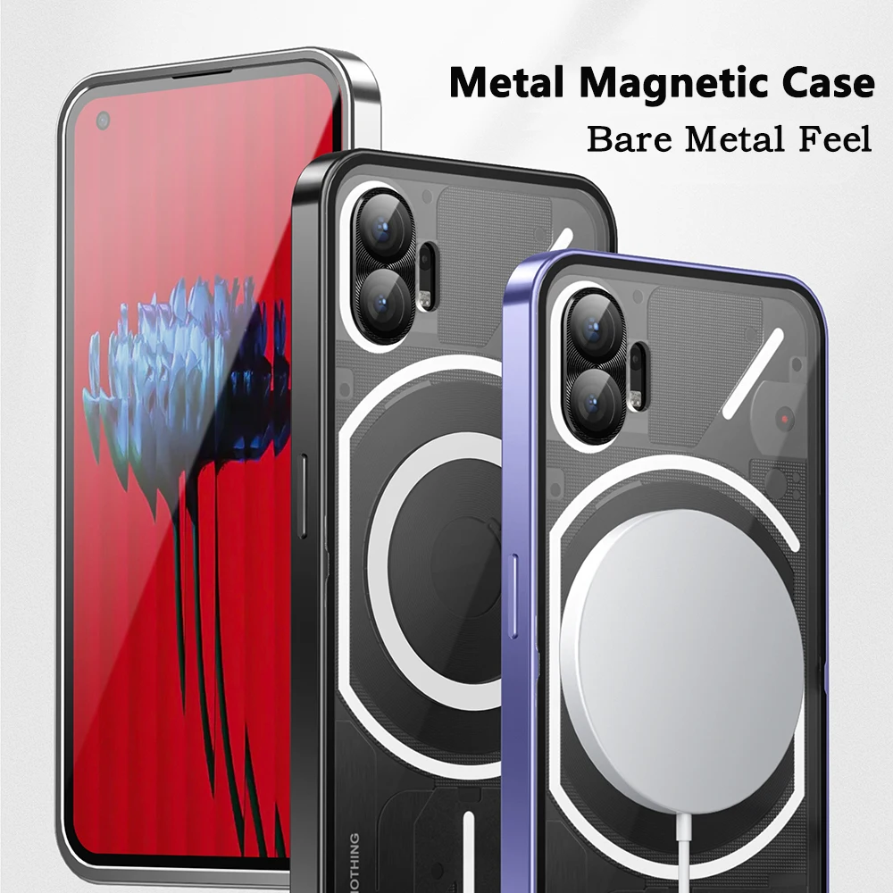 

Magnetic Metal case For Nothing Phone 1 Aluminium alloy Fram Glass Lens frosted backplane For Magsafe Wireless charging Cover