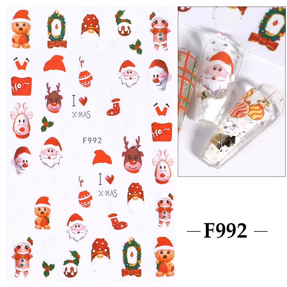 

1PCS Christmas New Nail Art Decoration 3D Adhesive Nail Stickers Cartoon Santa Claus Bear Nail Art Decals Nail Accessories