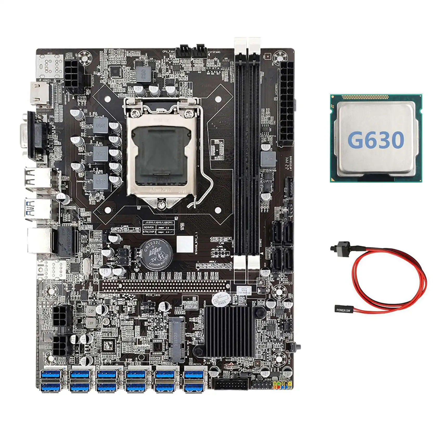 

B75 ETH Mining Motherboard 12 PCIE to USB Adapter+G630 CPU+Switch Cable LGA1155 MSATA DDR3 B75 USB BTC Miner Motherboard