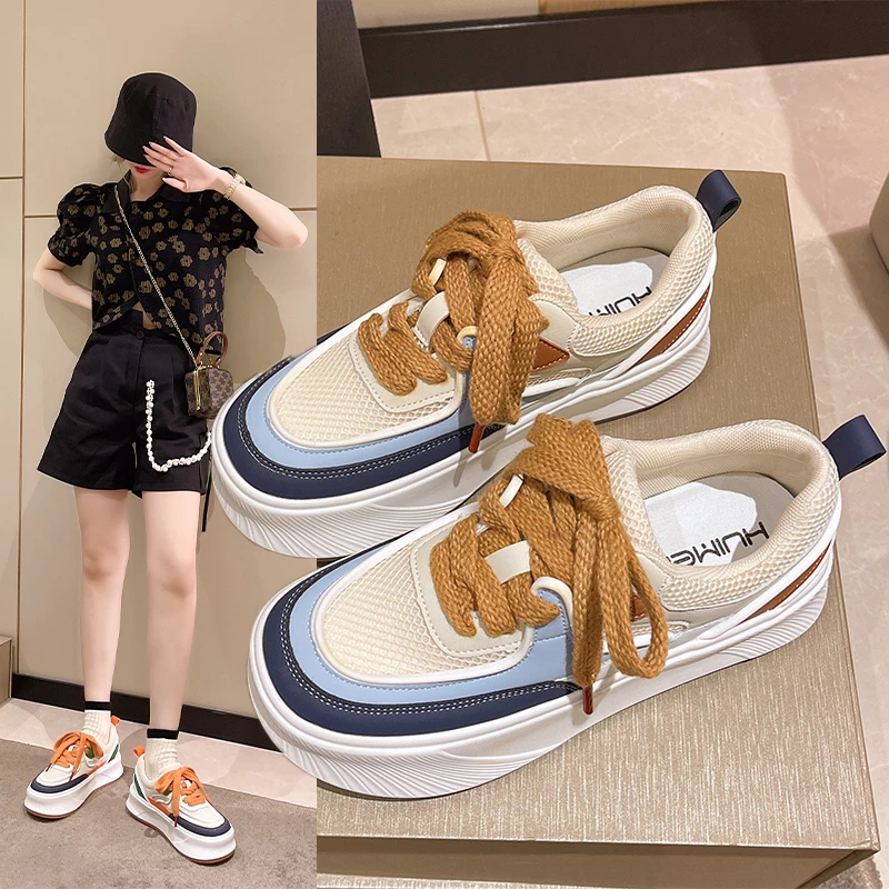 

Женские кроссовки на платформе, повседневные кроссовки на танкетке с круглым носком, Симпатичные спортивные кроссовки для осени, 2022