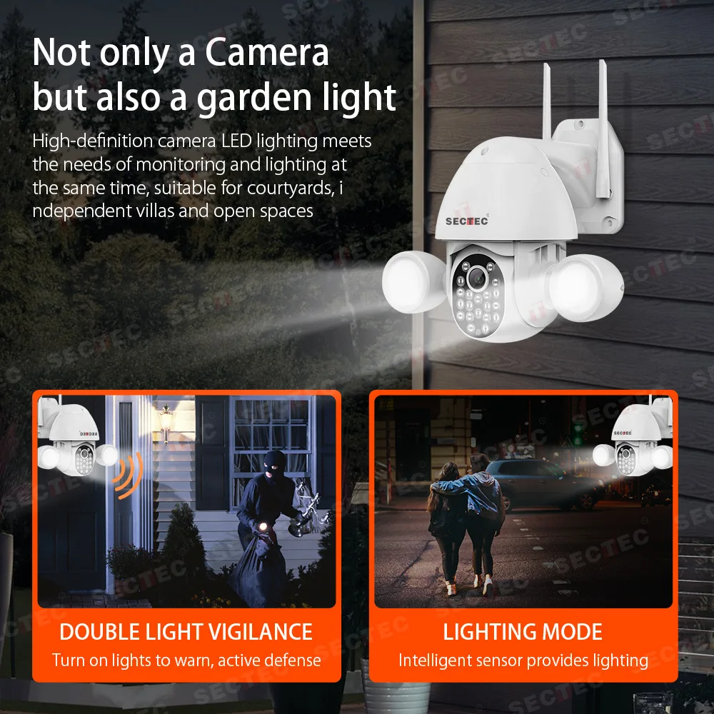 

WIFI 5MP Tuya Floodlight Courtyard Lighting Camera AI Mobile Detection Outdoor Security CCTV Camera With Google Alexa