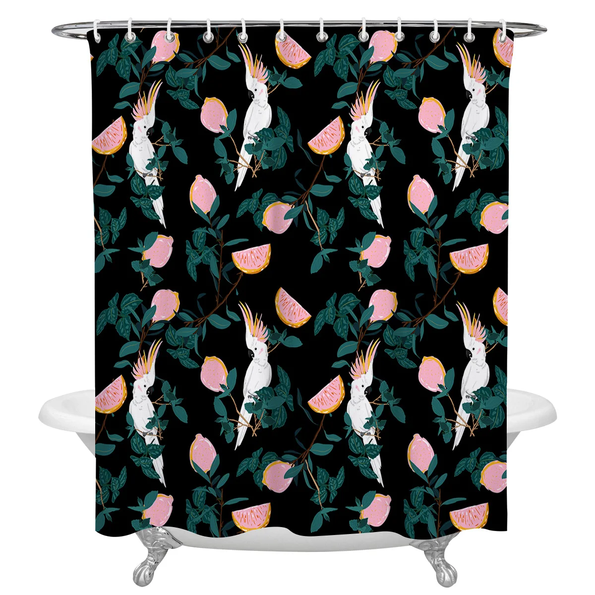 

Fresh Parrots And Plants Waterproof Shower Curtain with Hooks Home Decor Polyester Fabric Bath Bathroom Curtains