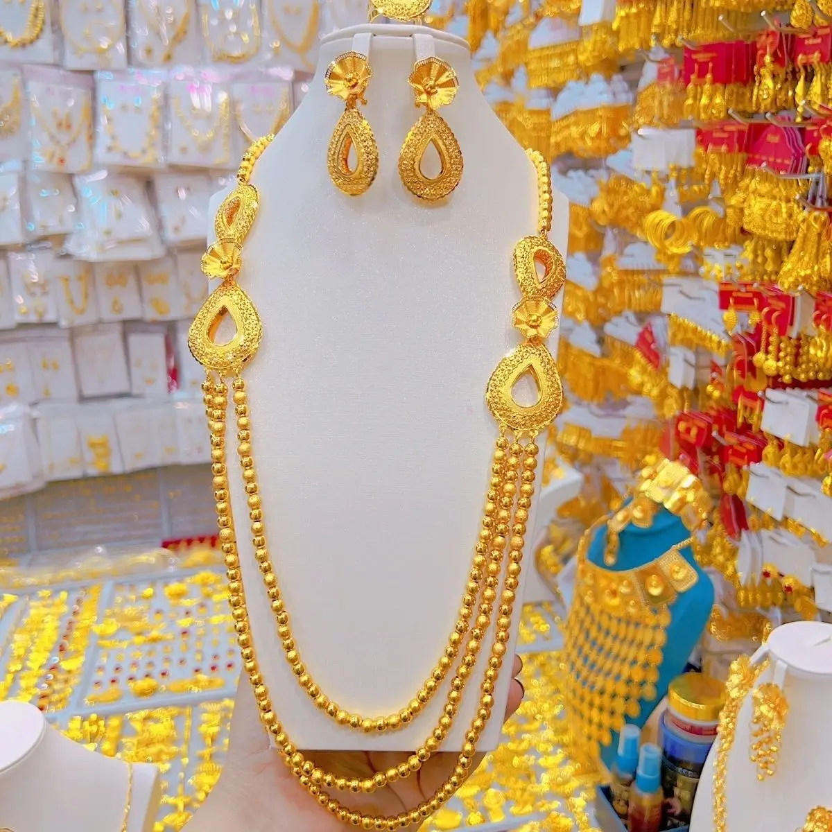 Новые позолоченные серьги-колье в Дубае для женщин комплект ювелирных изделий