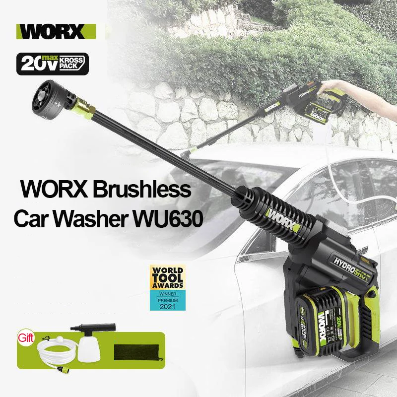

Worx 20V Brushless Hydroshot WU630 Crodless Car Washer Rechargeable High Pressure High Flow Spray gun Portable Cleaner Washing