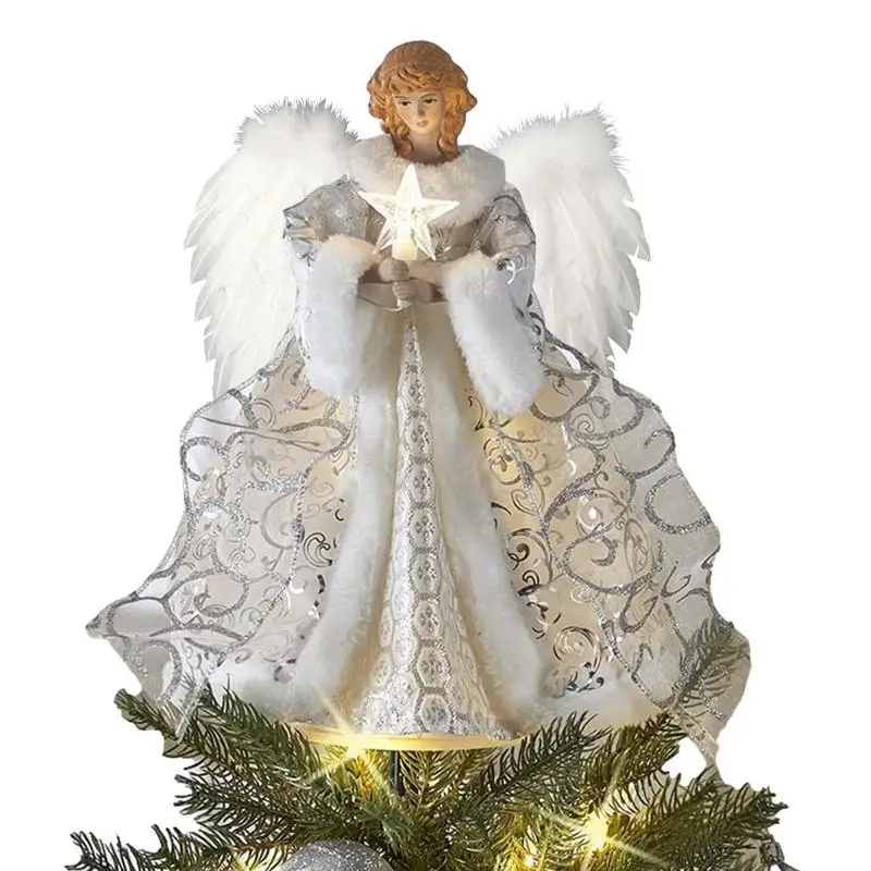 

Деревенская Рождественская ангельская елка, Топпер, изящная верхняя статуя ангела с искусственной елкой, Рождественское украшение для рождественской елки, праздника