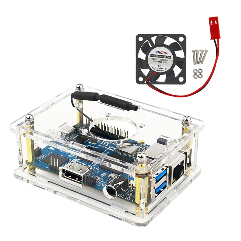 

Чехол для Orange Pi 3 Lts с охлаждающим вентилятором, корпус для теплоотвода, прозрачная акриловая крышка материнской платы, радиатор