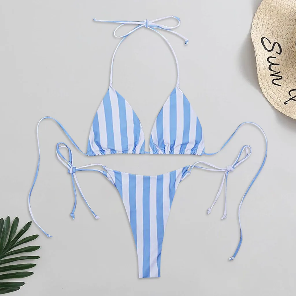 Женский купальник-бикини в полоску новинка 2022 винтажный с низкой талией и лямкой