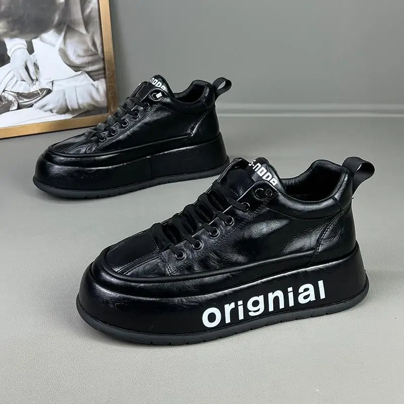 Мужская обувь на платформе Ozhouzhan осень 2023 новая кожаная без шнуровки удобная и
