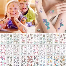 10 Sheets Temporary Tattoo Children Cute Cartoon Unicorn Mermaid Animal Tattoo Stickers Baby Shower Kids Body Makeup Party Gift
