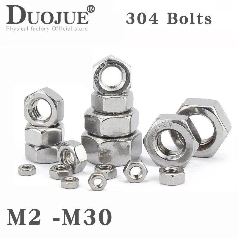 

1-50 PCS Hexagon Nuts M2 M2.5 M3 M4 M5 M6 M8 M10 M12 M14 M16 M18 M20 M22 M24 M27 M30 DIN934 304 / 201 / 316 Stainless Steel