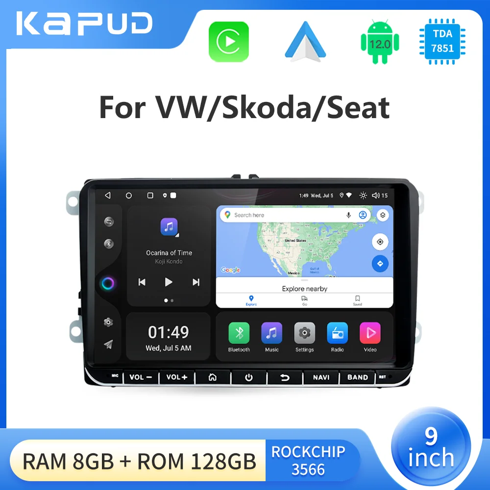 Автомагнитола Kapud на Android 12 мультимедийный стерео-плеер для Volkswagen Passat Golf Polo Sharan
