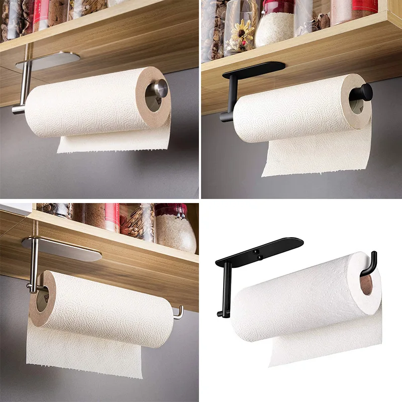 

Kitchen Roll Paper Rack 304 Stainless Steel Paper Towel Holder Self Adhesive cling film Rag rack Stick on Wall No need to punch