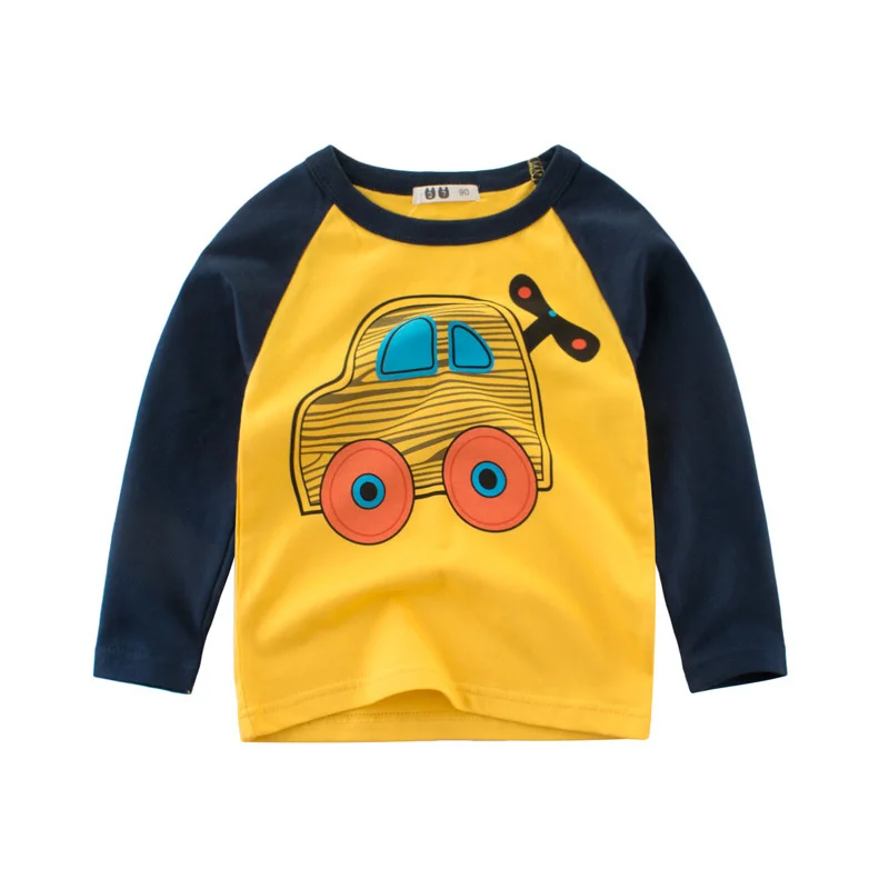 

2022 Kids Summer T-Shirts Clothing Tops Boys Girls Toddler Long-Sleeve Baby Cartoon Children Cotton Print Car Machine Tees