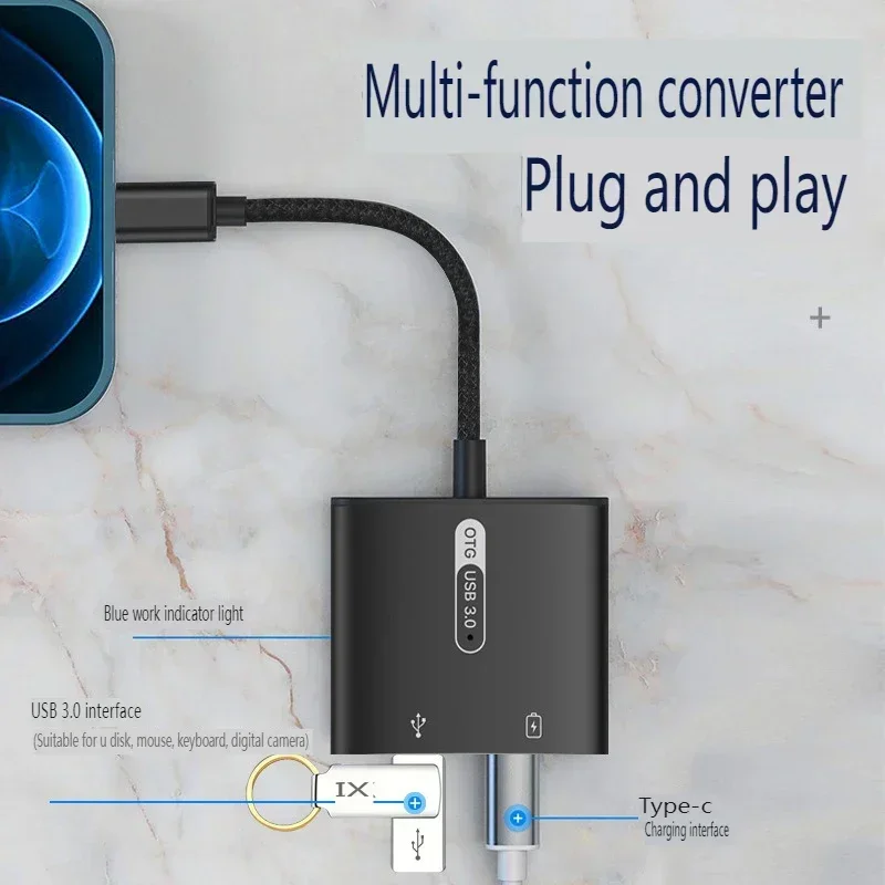 2 в 1 адаптер OTG типа C к USB PD 60 Вт быстрый разветвитель для кабеля QC преобразователь