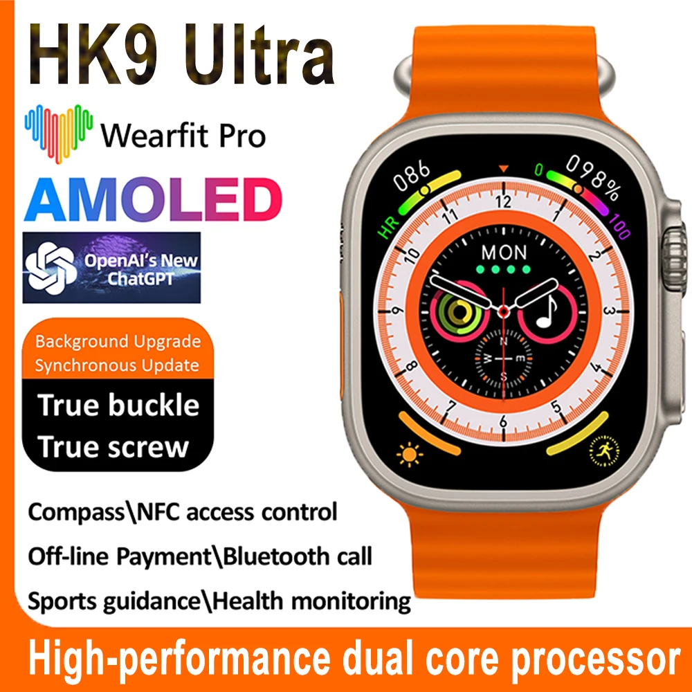 

HK9 Ultra AMOLED 2023 SmartWatch 8 Ultra 49mm Screen Series 8 Compass Bluetooth Call NFC Voice Assistant Men Original Smartwatch