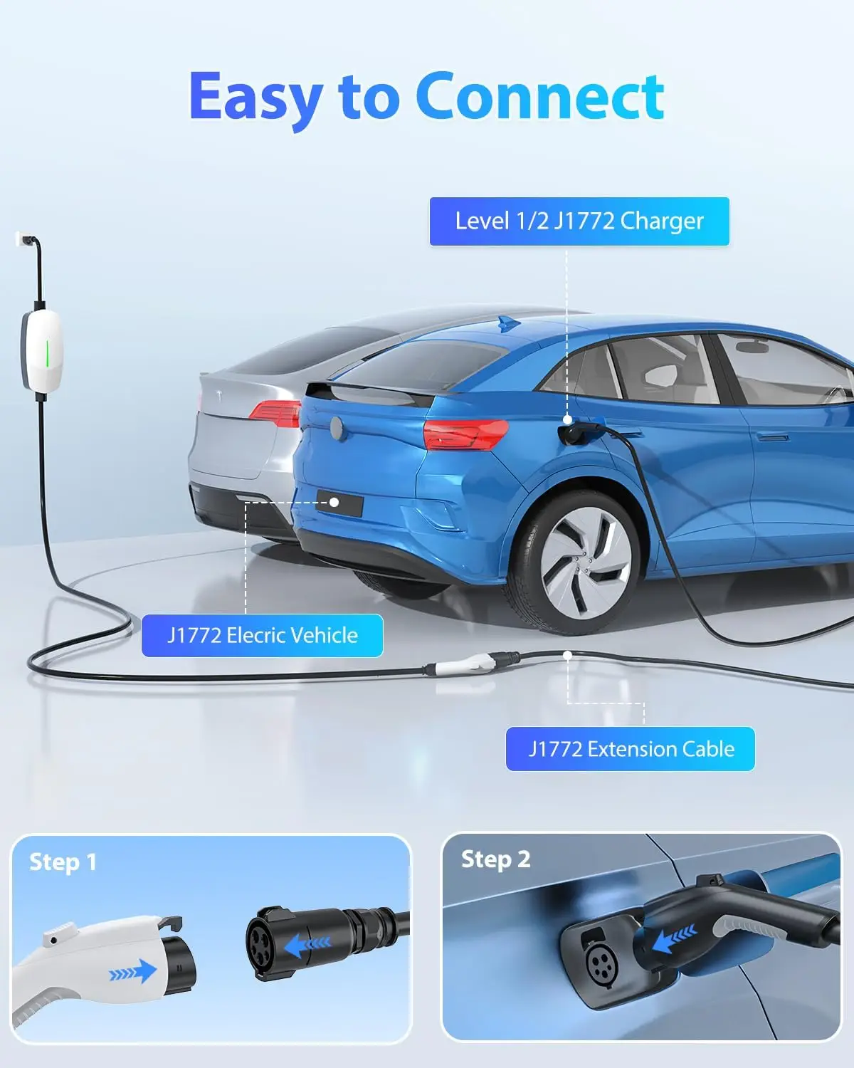 Фото Удлинитель зарядного устройства EVDANCE J1772 EV, 40 А, 30 футов, зарядный шнур для электромобиля, 110-240 В, совместим со всеми SAE J1772 EVs №3