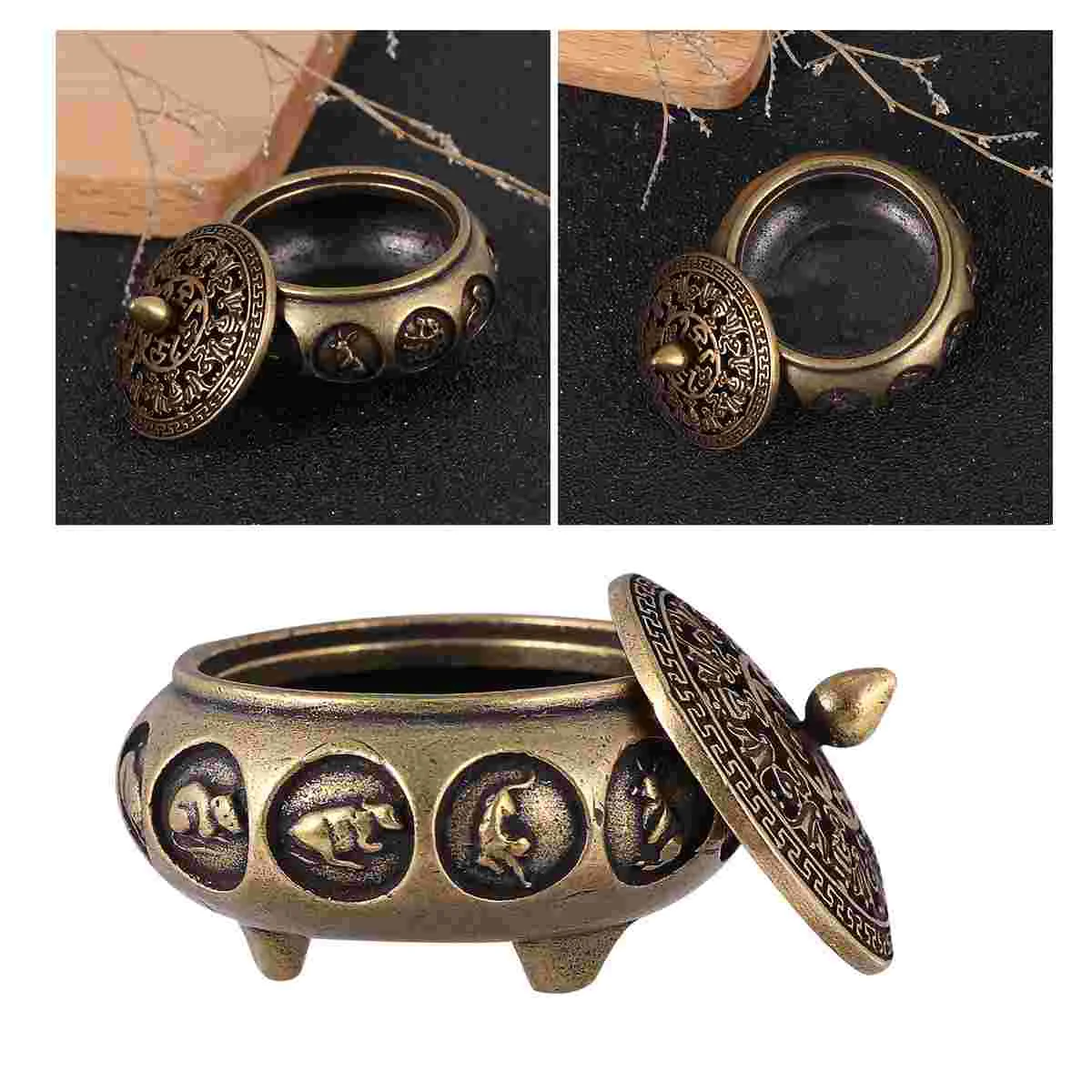 

Copper Censer Twelve Chinese Zodiac Signs Censer Desktop Ornament Carving Worship Tea Ceremony Censer for Store Home (Golden)