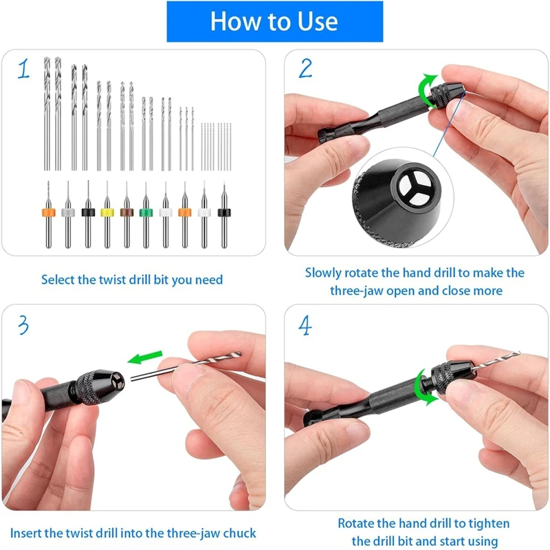 Hand Drill Set 25PCS Twist Bits And 10PCS PCB Mini Jewelry Drilling Tool For Resin Polymer Clay