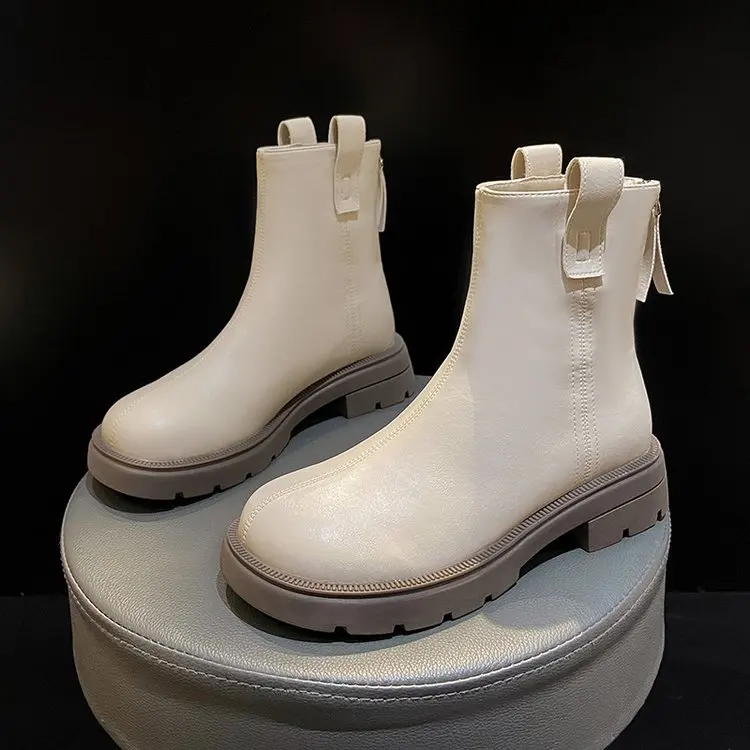 

Женские ботинки, осенне-зимняя обувь, роскошная дизайнерская женская обувь, женские ботинки на молнии сзади, с круглым носком и молнией, 2022, ...