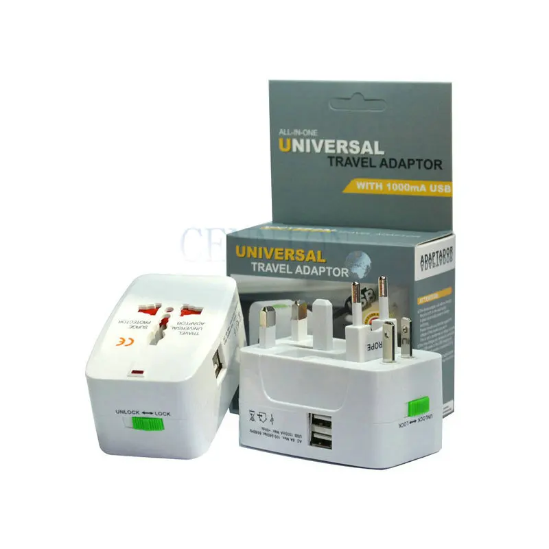 

2 USB EU AU US KR ES FR All In One Universal Travel Adaptor AC Power Plug Adapter Converter Thailand Outlet Convertor