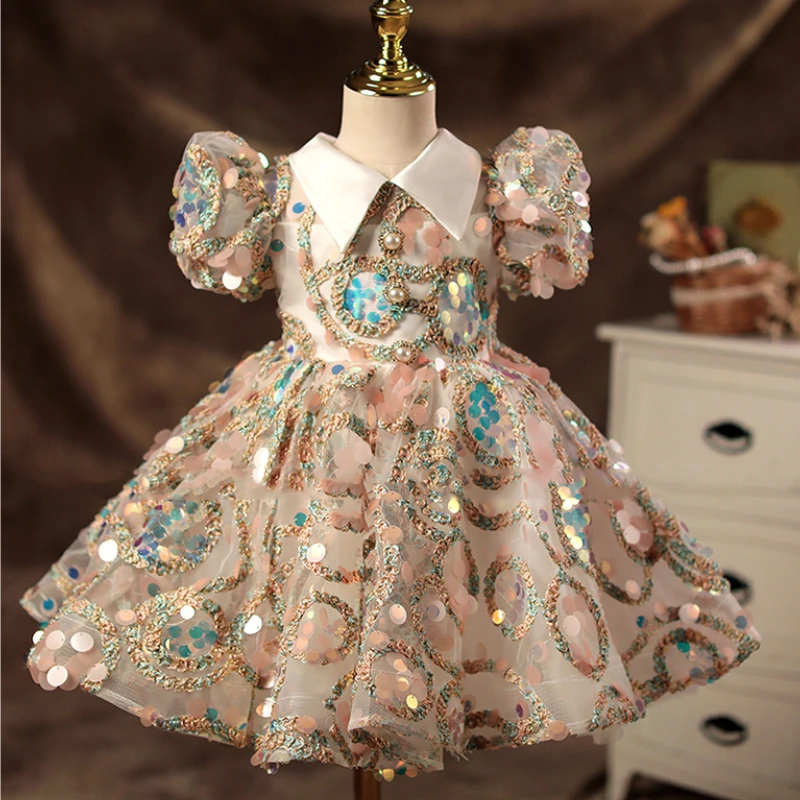 

HoneyCherry Girls High-end Princess Dress Fluffy Gauze Children's Sequin Costume Flower Girl Dresses For Weddings
