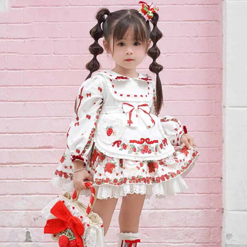 New Spanish Lolita Princess Ball Gown Embroidery Print Bow Lace Design Birthday Baptism Party Dresses For Girls Eid A2252