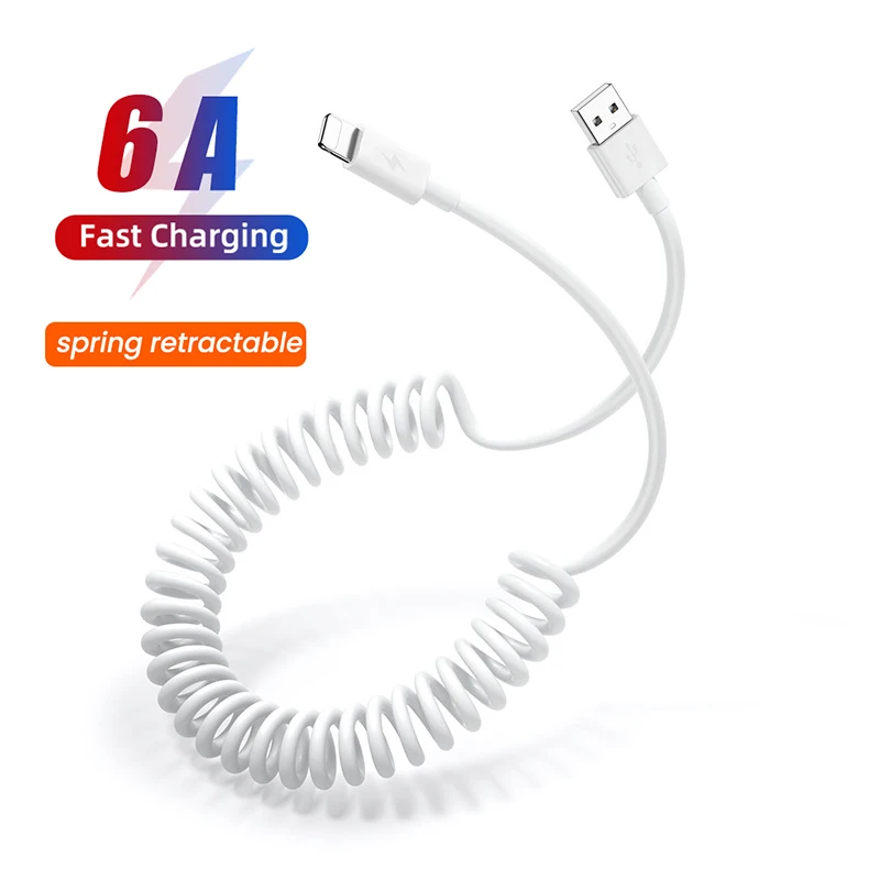 1 м пружинный USB-кабель для iPhone 13 12 Pro Max выдвижной 6A Тип C Micro USB зарядный кабель Xiaomi