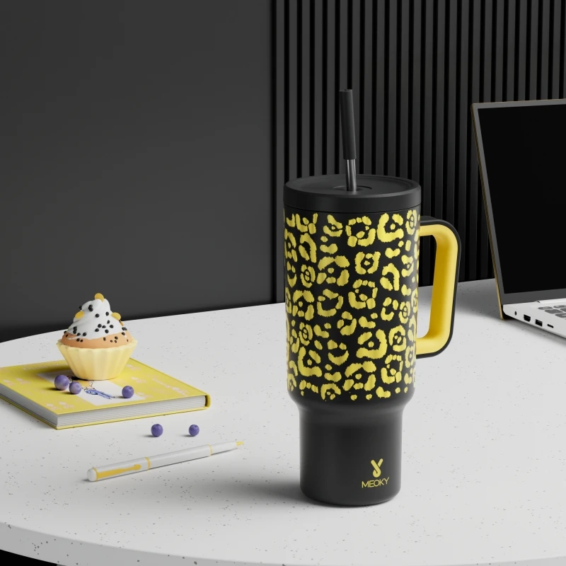 Meoky 40 унций кружка с ручкой новая модель Леопардовый принт нержавеющая сталь