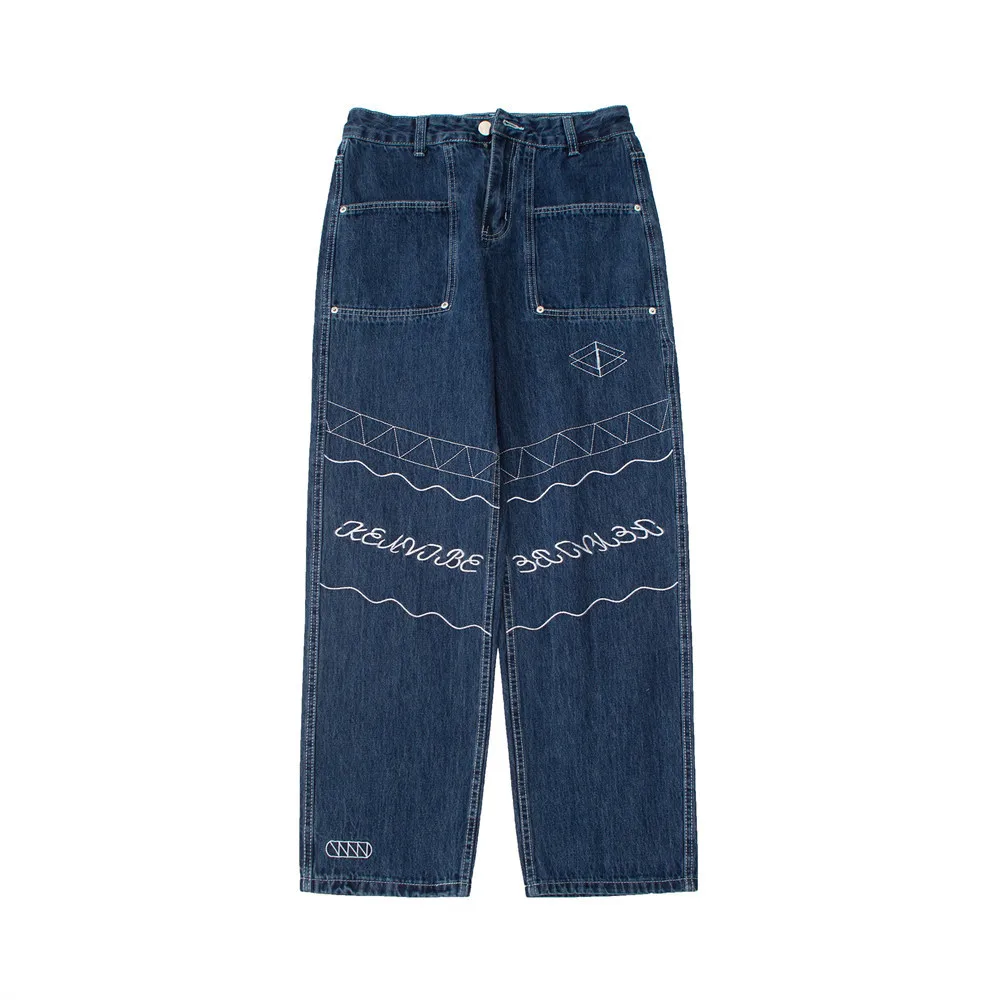 

Letter Embroidered Jeans Men's Street Fashion Loose Straight Pants Women Leisure Wide Leg Pants Streetwear Oversized Baggy Jeans