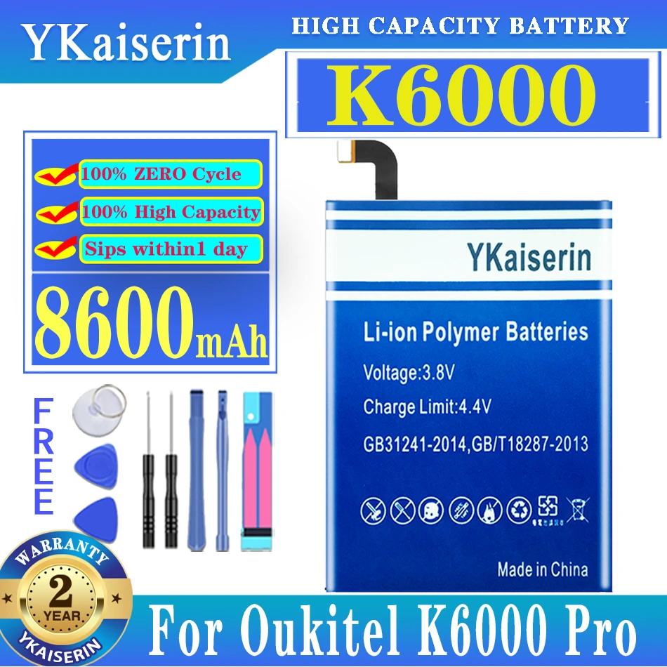 

Ykaisсеребрин K 6000 8600 мАч Сменный аккумулятор для Oukitel K6000 Pro K6000Pro K 6000 Pro новый аккумулятор + код отслеживания