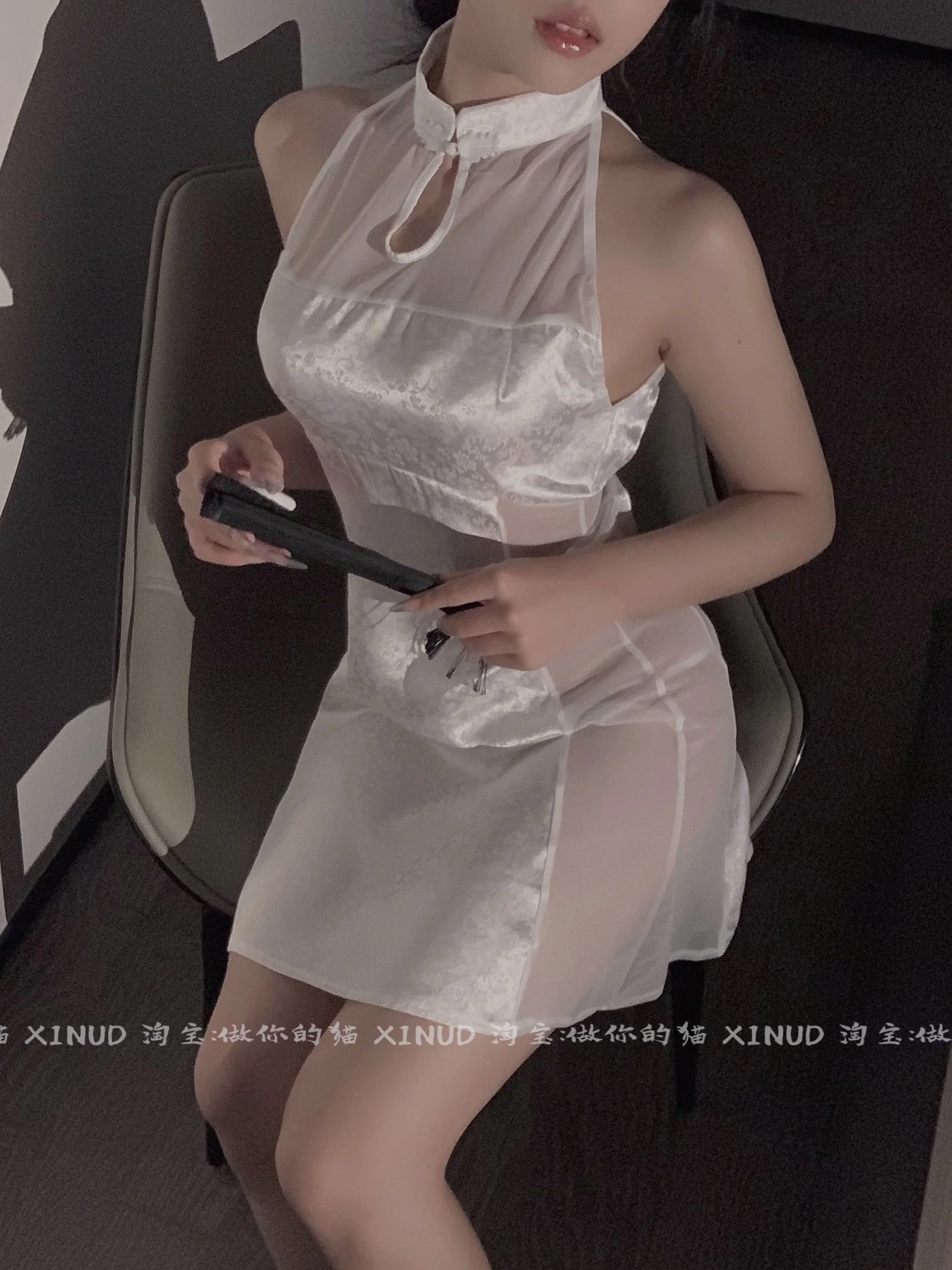

Милое милое горячее сексуальное корейское женское мини-платье 2022, элегантный чонсам, сетчатый кружевной прозрачный Модный женский топ, лет...