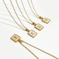 perisbox a z alphabet square initial necklaces natural shell letter necklaces for women minimalist stainless steel jewelry 2020