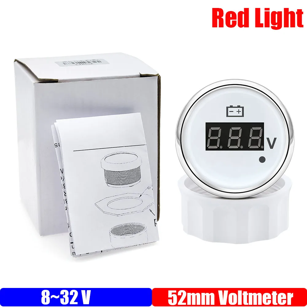 

8-32 В, 28-48 В, 52 мм вольтметр с предупредительным красным светом, цифровой автомобильный датчик напряжения 52 мм, водонепроницаемый, для морской яхты, 12 В, 24 В, 36 В, на заказ