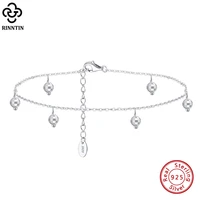 rinntin silver 925 cable chain with 8mm round beads ankle bracelets for women beach anklets foot chains foot hand jewelry sa26