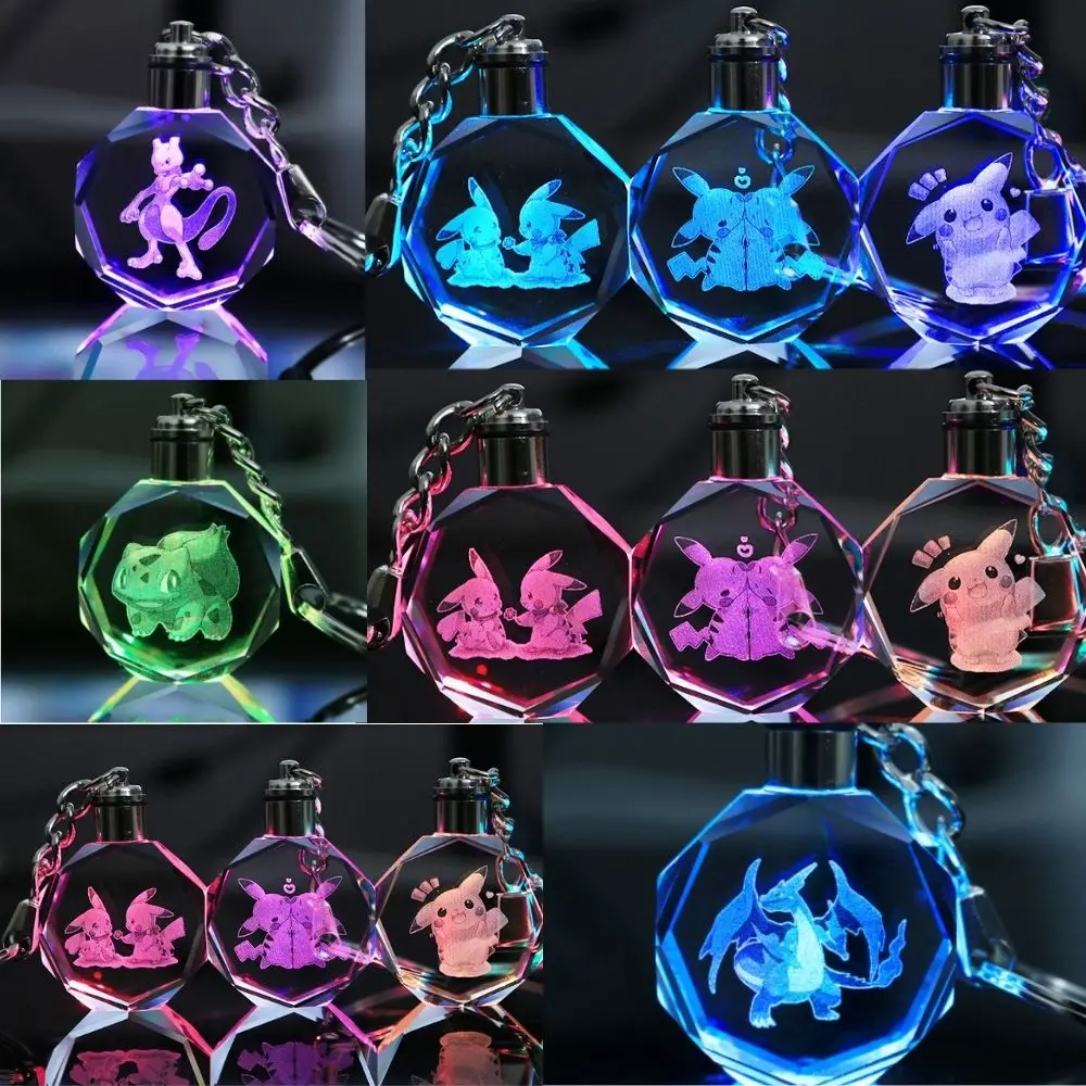 

Pokemon Anime Character Pikachu Togepi Charizard Eevee Jigglypuff Crystal Luminous Keychain Pendant Kids Toy Birthday Gift