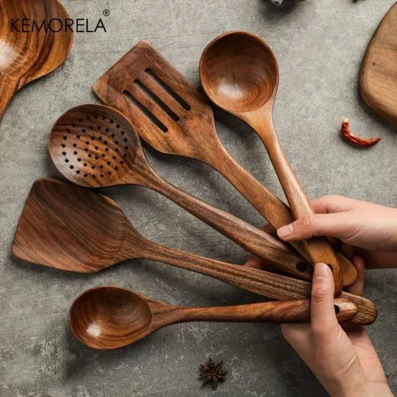 5 шт. тайская ложка из тикового дерева натуральная деревянная кухонная посуда