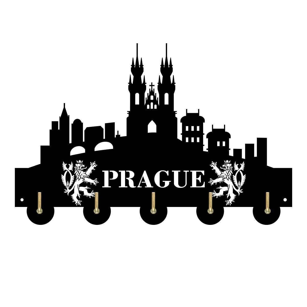 

Prague City Attractions Household Decor Wooden Wall Hooks Wall Hanger Coat Rack Keys Bags Clothes Multi-Purpose Keys