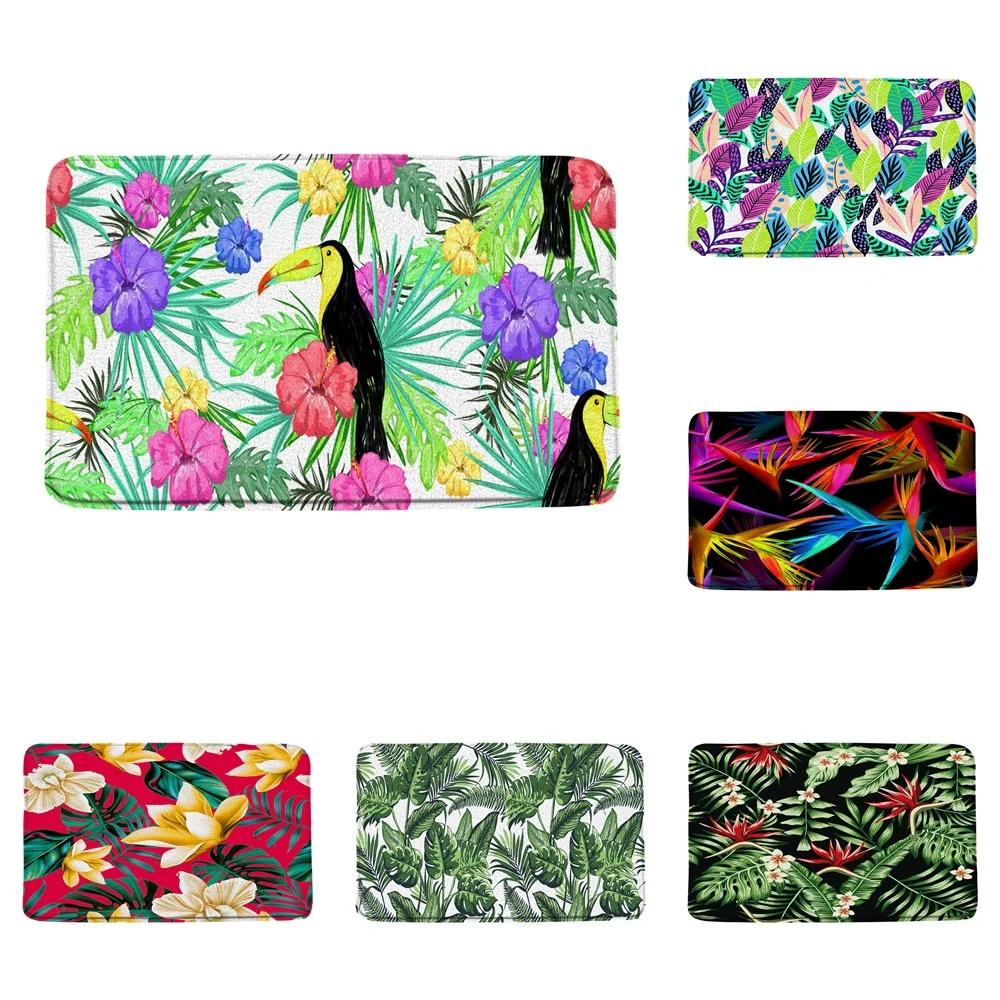 

Toucan Watercolor Floral Leaves Bath Mat for Tub Non-silp Colorful Plant Flower Scenery Bathroom Rug Carpets Indoor Doormat Home