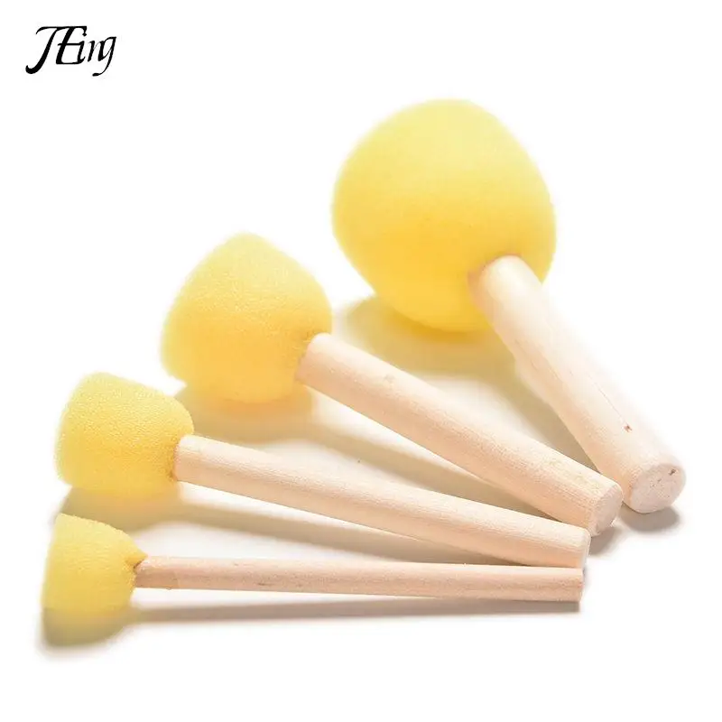 

4PCS DIY Wooden Sponge Children's Painting Tool Drawing yellow Paint Brush Handle Painting Graffiti Kids Doodle Toys