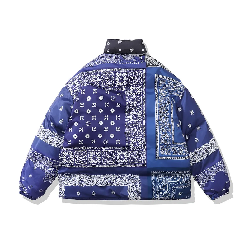 Fashion Men Parkas Autumn Winter New High Street Retro Cashew Flower Thickening Cotton-padded Jacket Oversize Loose Bread Coats